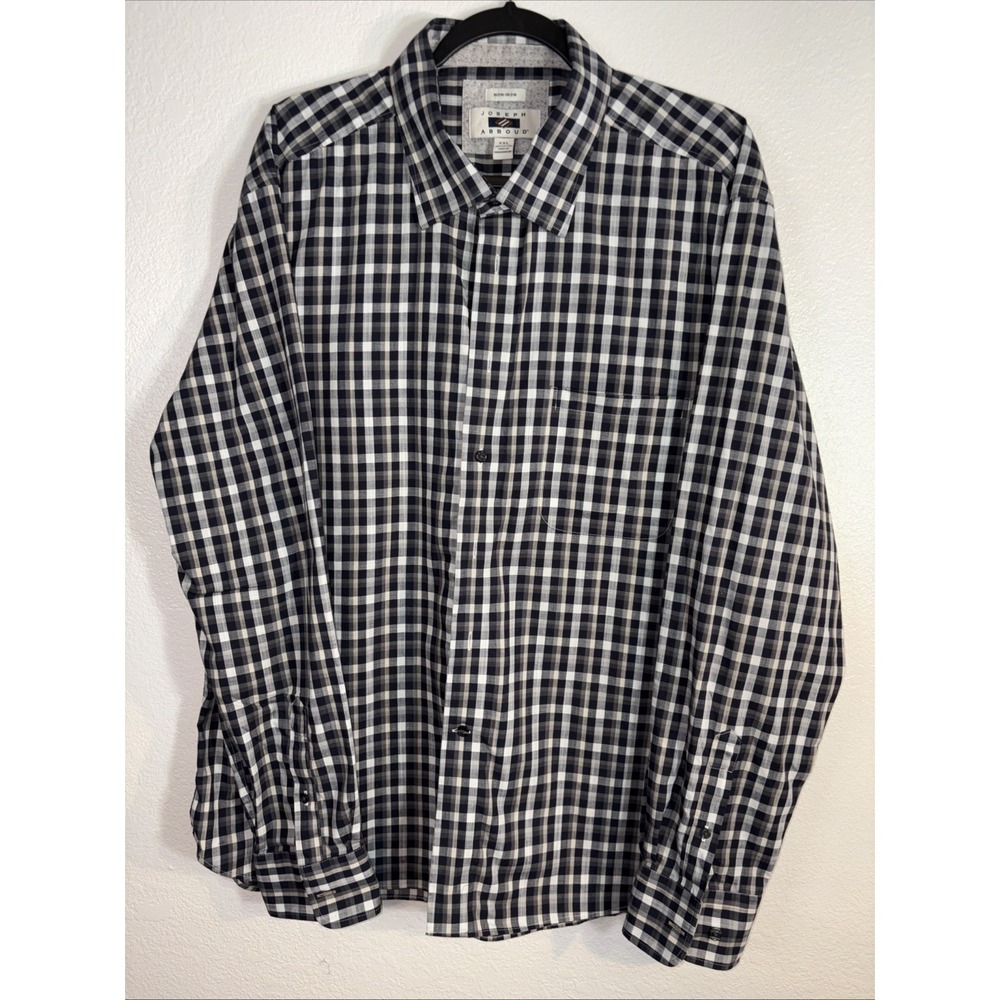 Stylish JOSEPH ABOUD fancy check Men's DRESS SHIRT Size XXL Cotton Black Checker